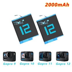 Go Pro 12 Battery 2000mAh Full decoding batteries for GoPro Hero 12 Hero 11 Hero 10 Hero 9 Black Sports camera accessories