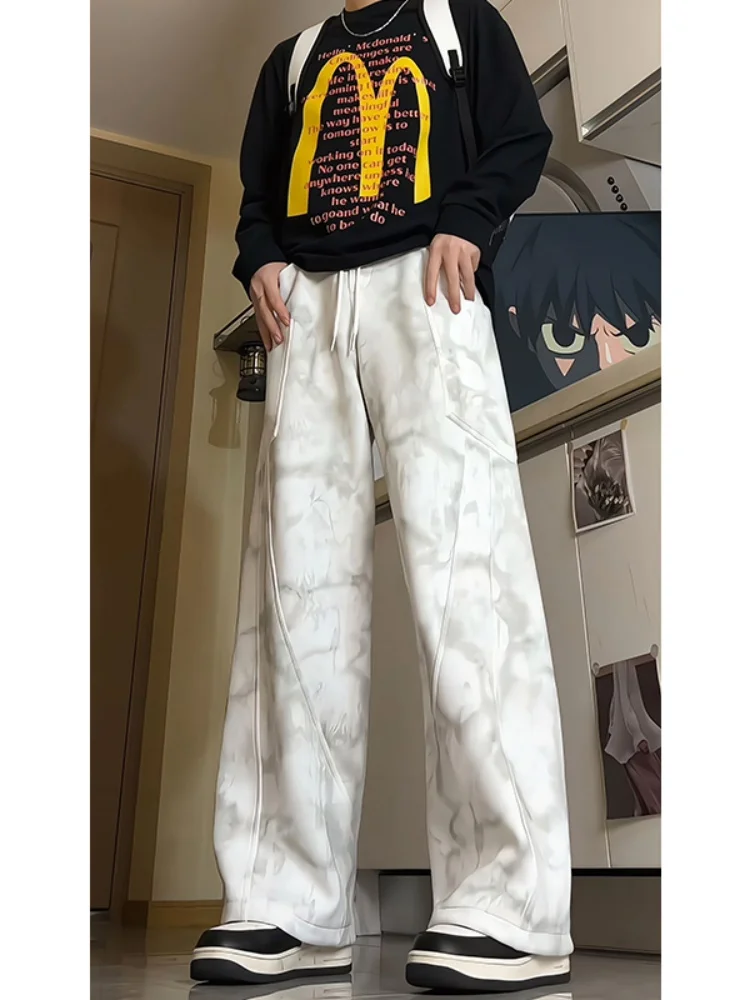 

Loose Fit Men's Workwear Pants with Large kets American Sle Tie Dye Casual Straight Leg Sweatpants Breathable Youth Faion