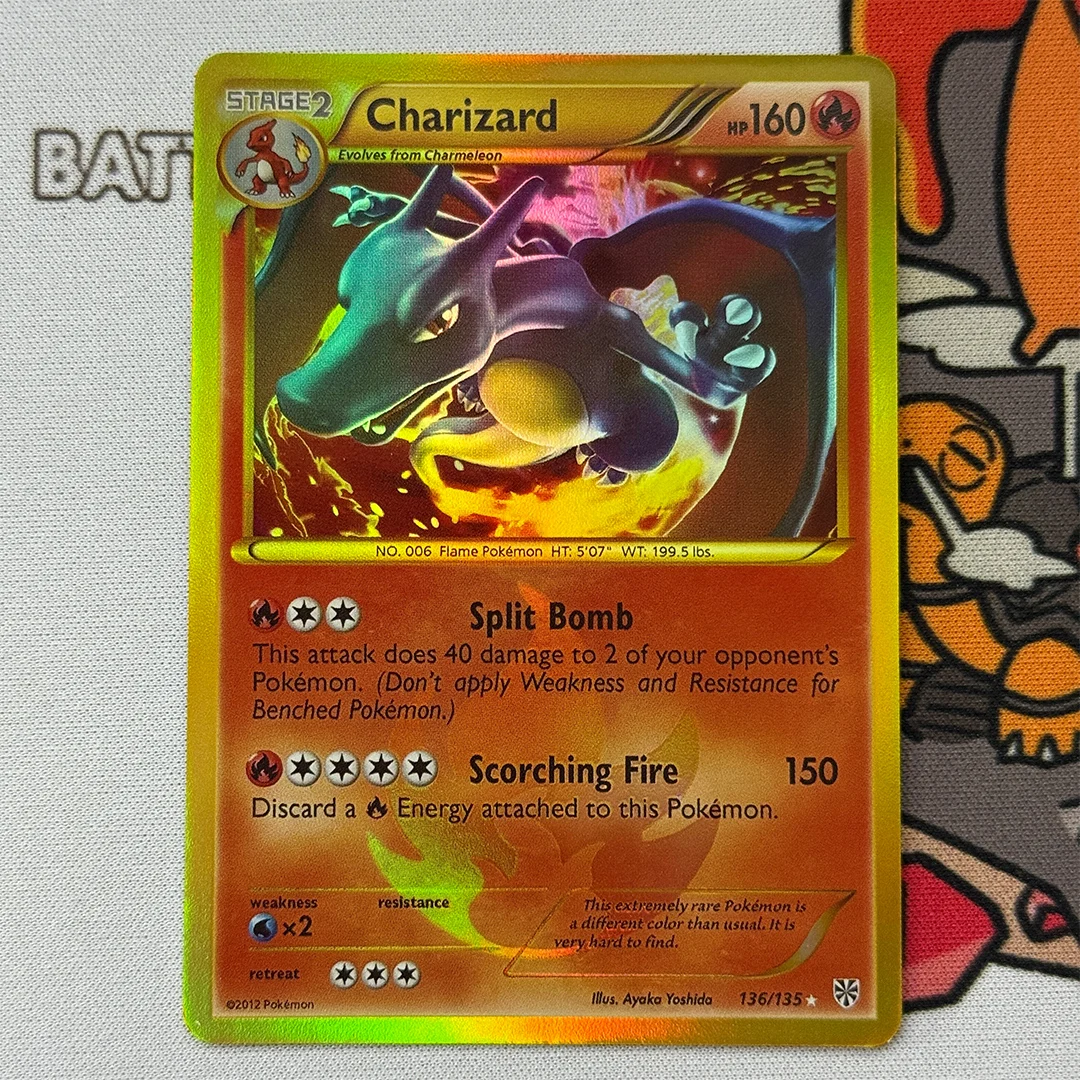 Tarjeta Proxy Pokémon en Inglés, Edición Blanca y Negra, Plasma Storm # Tarjeta Coleccionable de Charizard 136 - Regalo de Anime PTCG