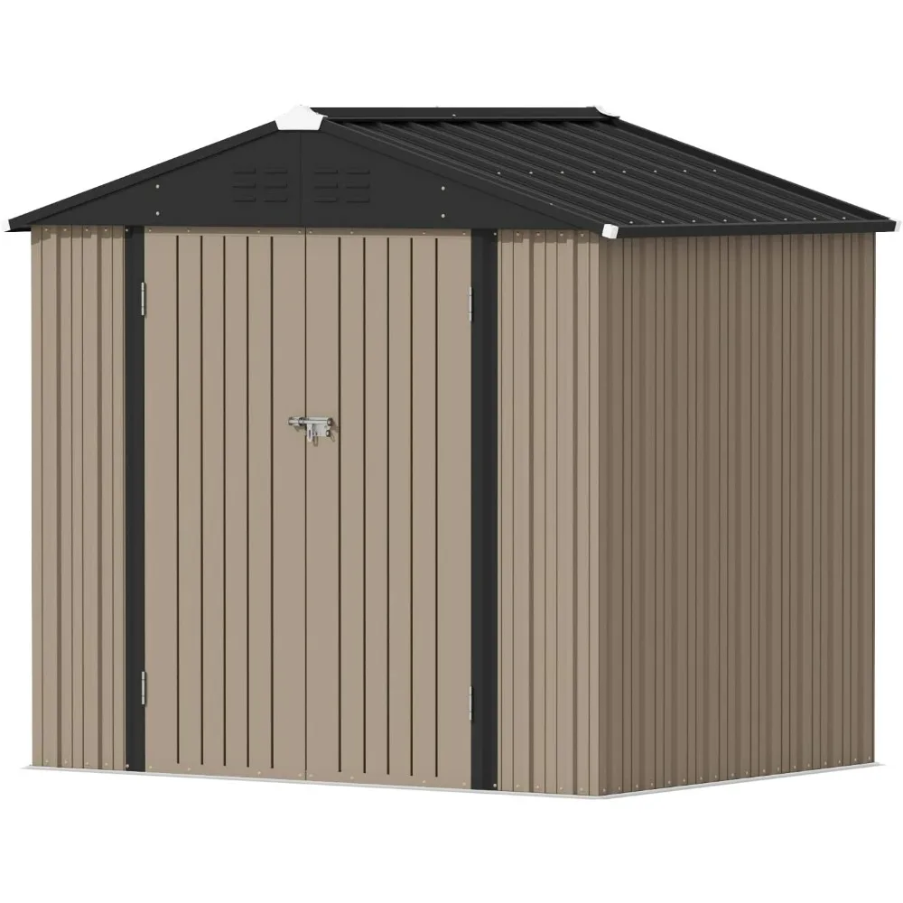 

Outdoor Storage Shed 6 X 8 FT -Corrosion Storage House With Single Lockable Door For Backyard Outdoor Patio，Outdoors Tool Shed