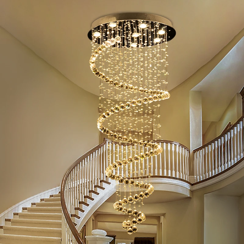 Staircase Long Pendant Lamp, Villa Lamp, Crystal Hanging Line Lamp, Duplex Living Room Spiral Lamp, Glass Romantic Decorative La