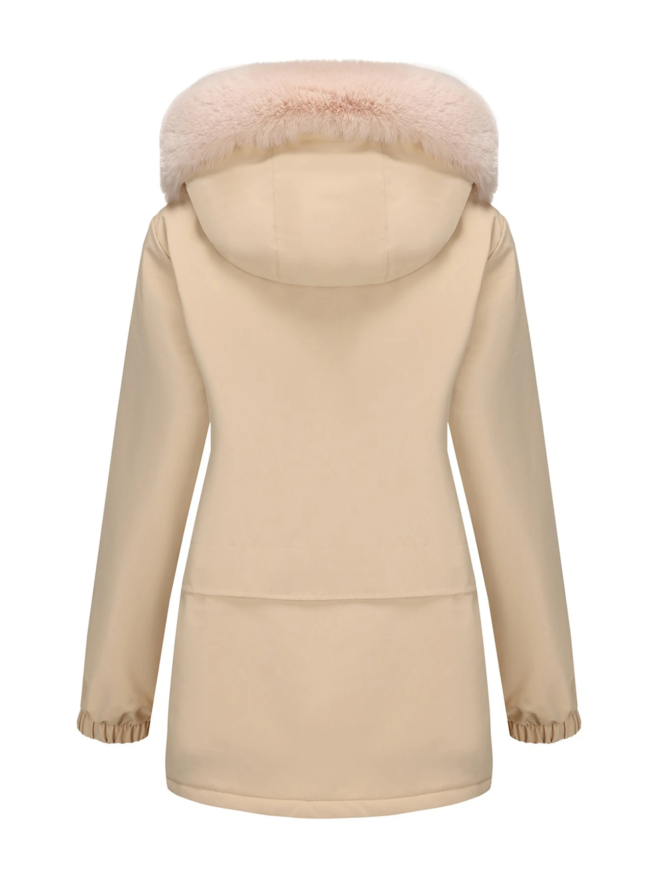 Dames Europese maat Fleece gevoerde katoenen jas Koreaanse stijl Grote bontkraag Halflange parka Winterbovenkleding