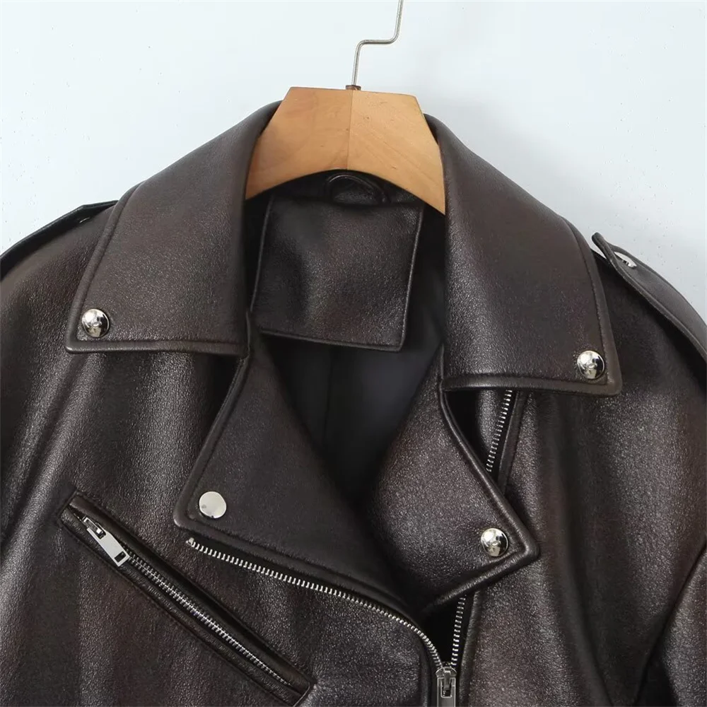 Autunno nuovo prodotto moda donna similpelle stile motociclistico colletto giacca a maniche lunghe giacca in pelle cappotto corto