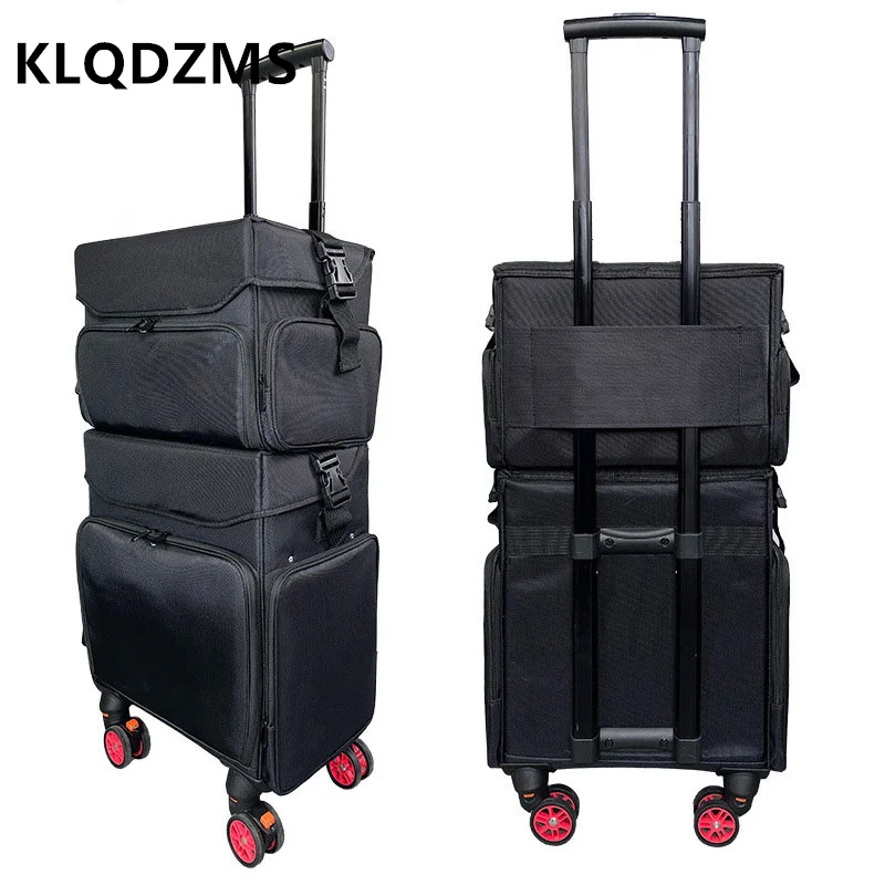 KLQDZMS Oxford Cloth Cosmetic Bag Women's Professional Beauty Manicure Tool Box Carry-on Makeup Box with Wheels Rolling Luggage