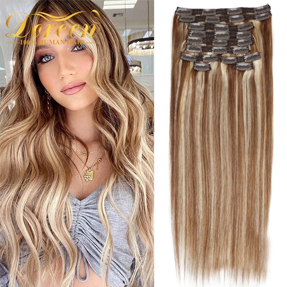 

Doreen 160G 200G 240G Balayage Brown Blonde Add Volume European Human Hair Clip In Extensions Full Head 10Pcs 16 to 24 Inch