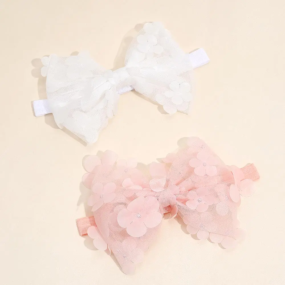 2Pcs Bow Headband Cute Handmade Gauze Flower Hair Bands for Baby Toddler Elastic Headband Hair Accessories Headwear