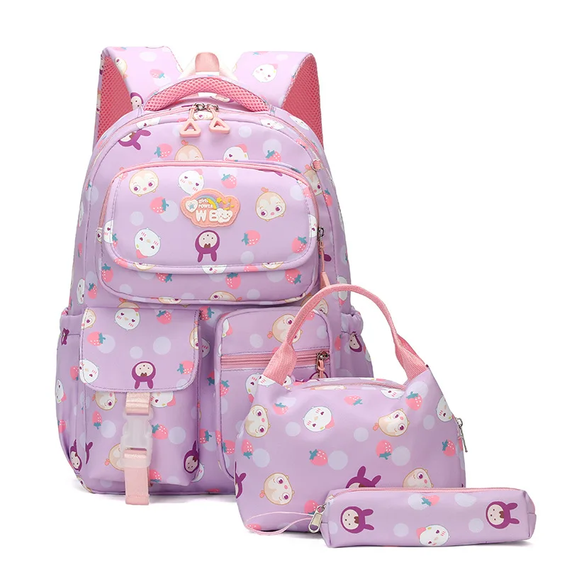 Mochilas escolares para meninas, bolsa de grande capacidade com lancheira, estojo de lápis, mochila de estudantes, bolsa de livros fofa para crianças