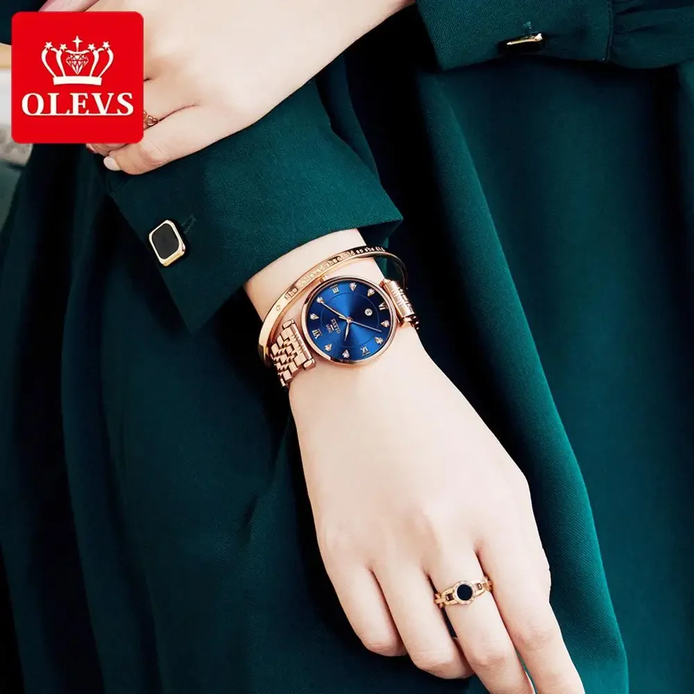 OLEVS Orologio al quarzo moda per donna Orologi da donna in acciaio inossidabile con intarsio di diamanti di lusso Orologi da polso impermeabili Reloj de Mujer