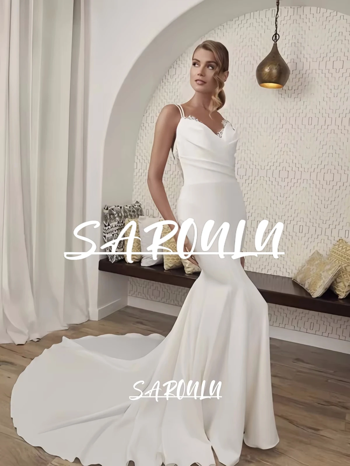 

Simple Sheath Wedding Dress for Women 2025 Spaghetti Straps Court Train Customized Long Bride Dresses Reception Bridal Gown