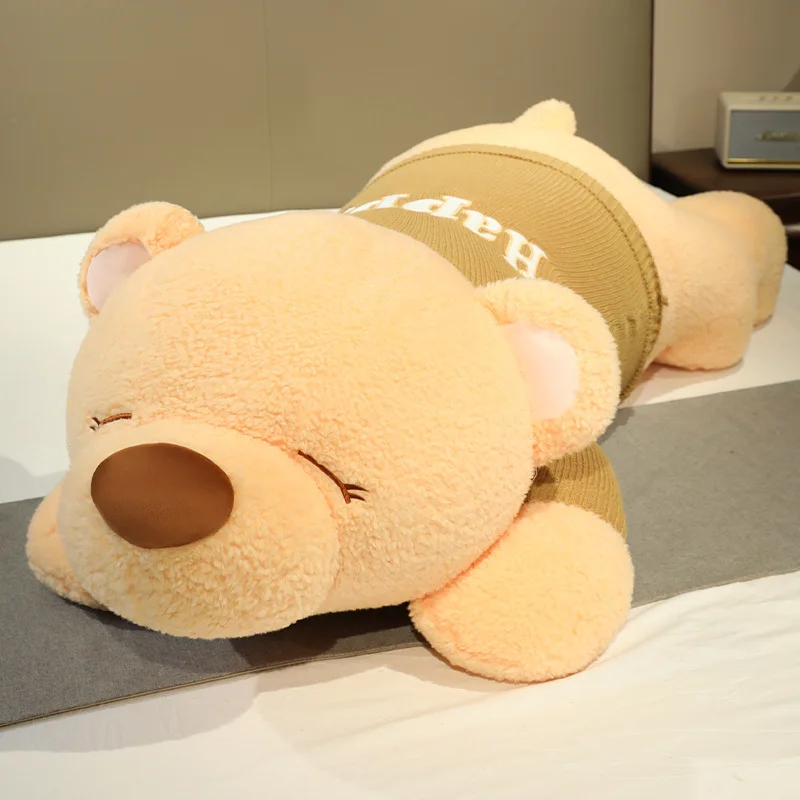 Giant Lying Bear Plush Toy Soft Fluffy Stuffed Bear Pillow Cushion Bedtime Hugging Pillow Girls Bedroom Sofa Decor Toy Gift