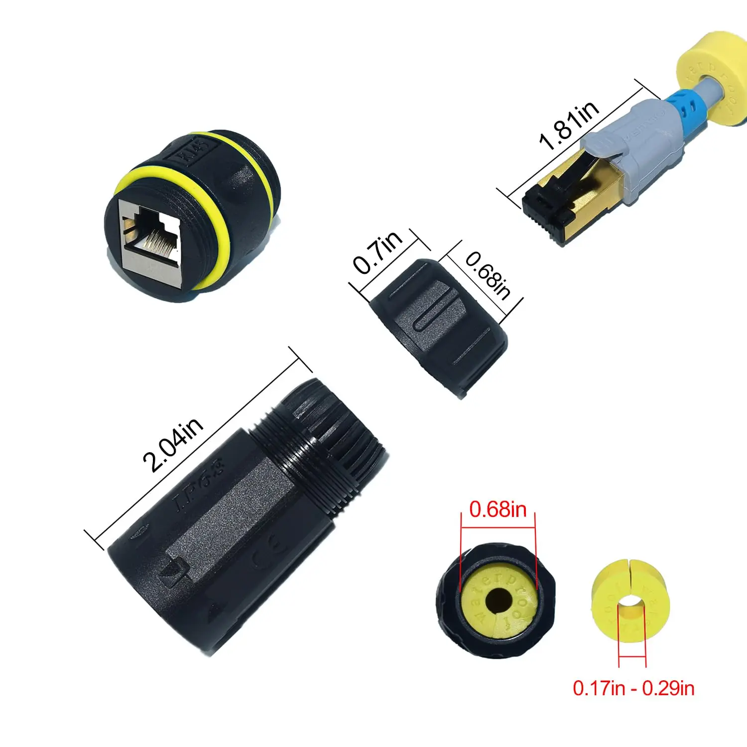 IP68 Waterproof Cat7 RJ45 Coupler, 10GB Shielded Pure Copper Ethernet Connector for Starlink/Cat5/Cat6/Cat6A/Cat7/Cat8 Cable