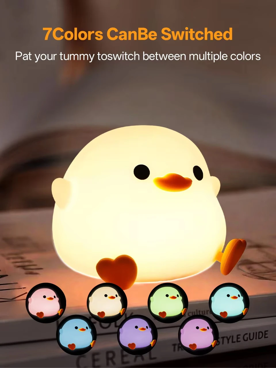 Cute DoDo Duck LED Night Light Touch-Sensitive Rechargeable Silicone Bedside Lamp for Nursery Bedroom