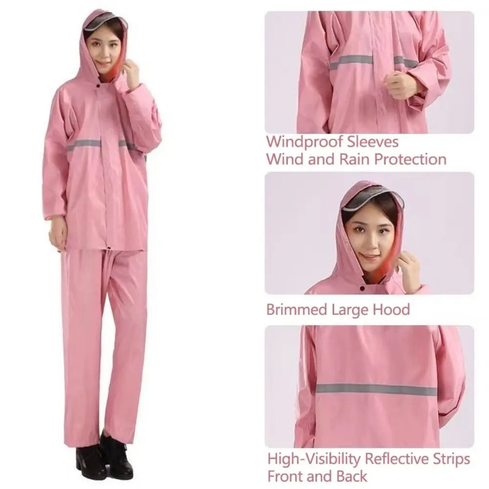 

Reflective Strip Raincoat and Rain Pants Suit Hooded Design Oxford Cloth Motocycle Riding Raincoat Durable Breathable
