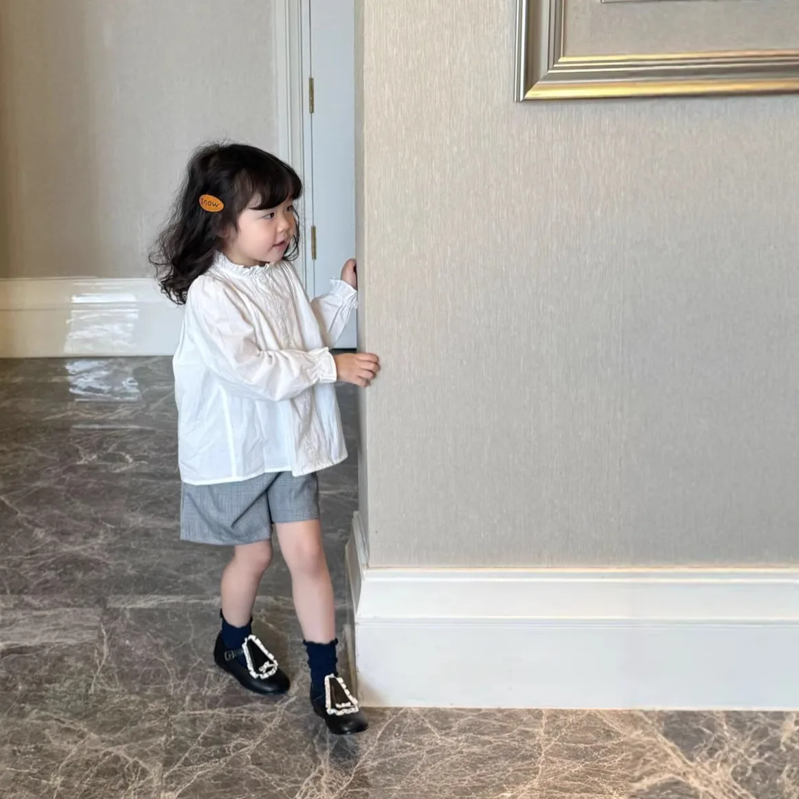 2026 Spring Fashion New Girls White Lace Trim Long Sleeve Shirt Puff Sleeve, Stylish Casual Versatile Top Doll Shirt Trendy