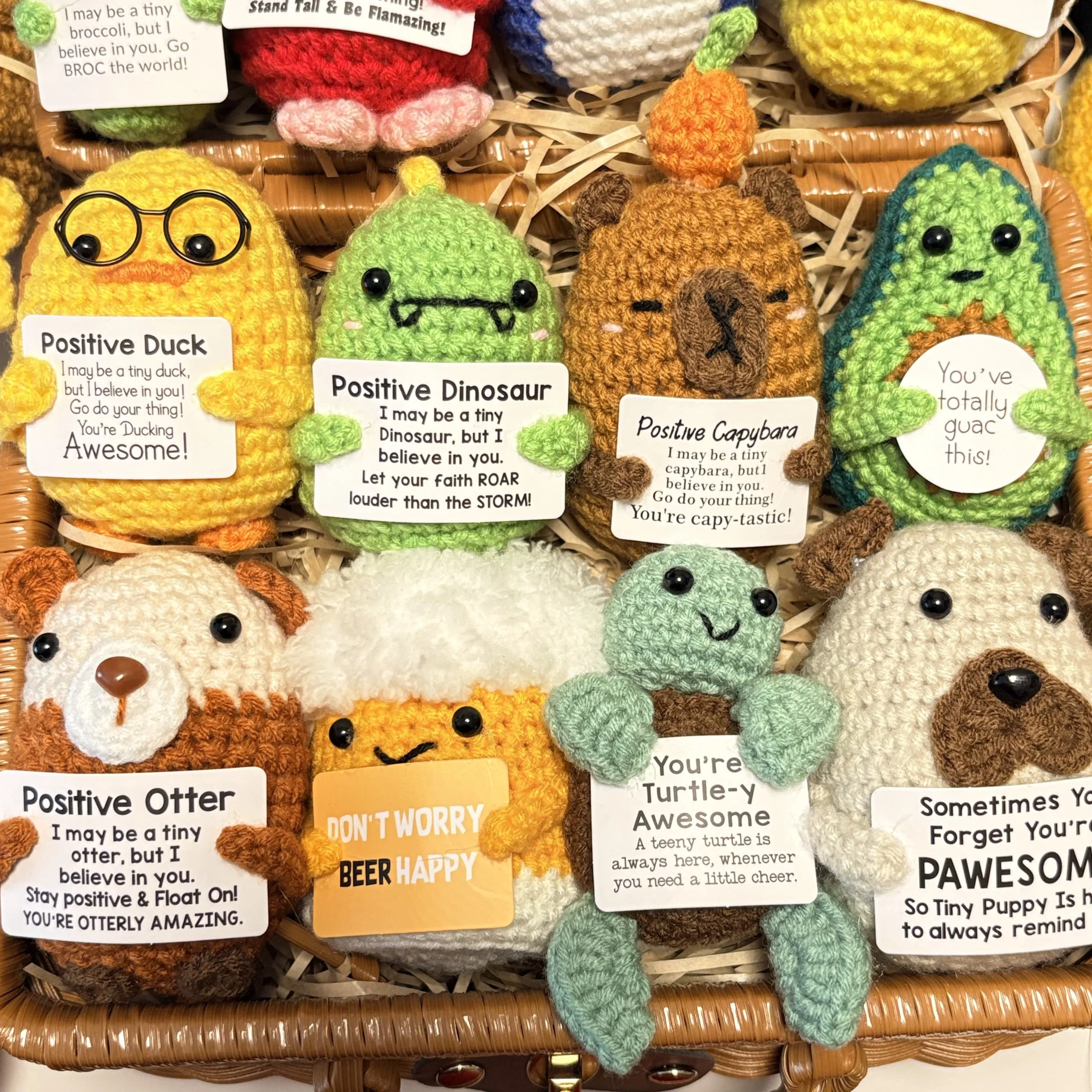 Positive Energy Pocket Hug Handmade Crochet Doll Mini Knitted Plush Potato Avocado Bee Turtle Duck Emotional Support Toy Gift
