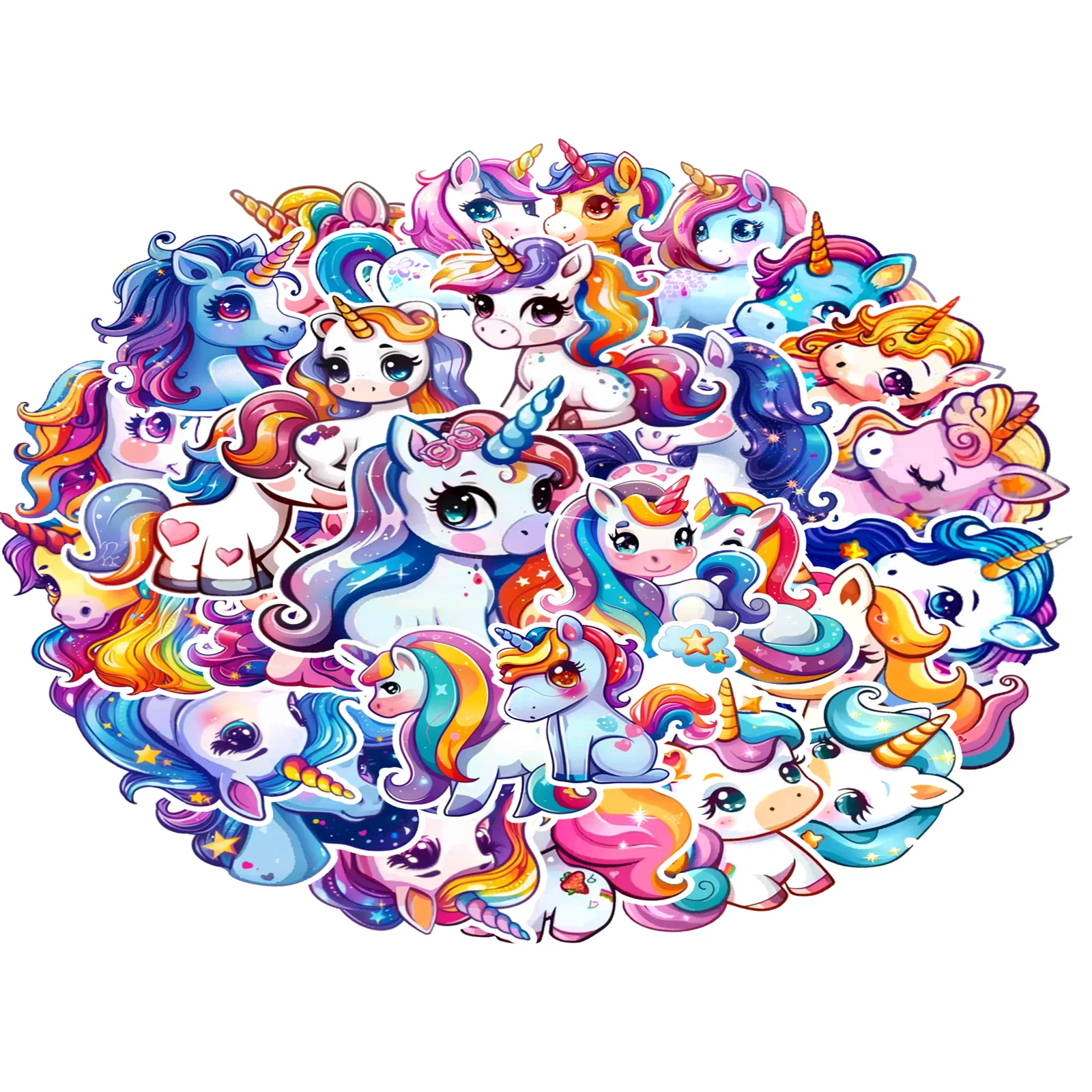 50pcs cute unicorn stickers non-duplicate children\'s stationery computer stickers My Little Pony lollipop stickers