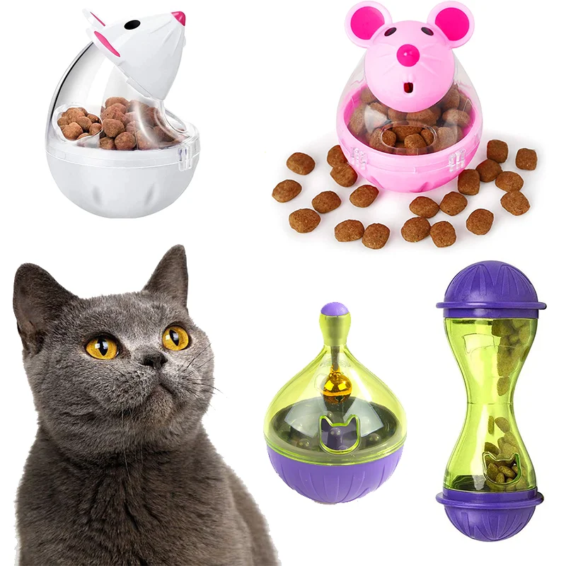 Cat mouse Food Tumbler Cat Food Toy Ball Interactive Cat Food Feeder Leak Food interessante Dispenser di cibo per gatti in plastica Treat Toy