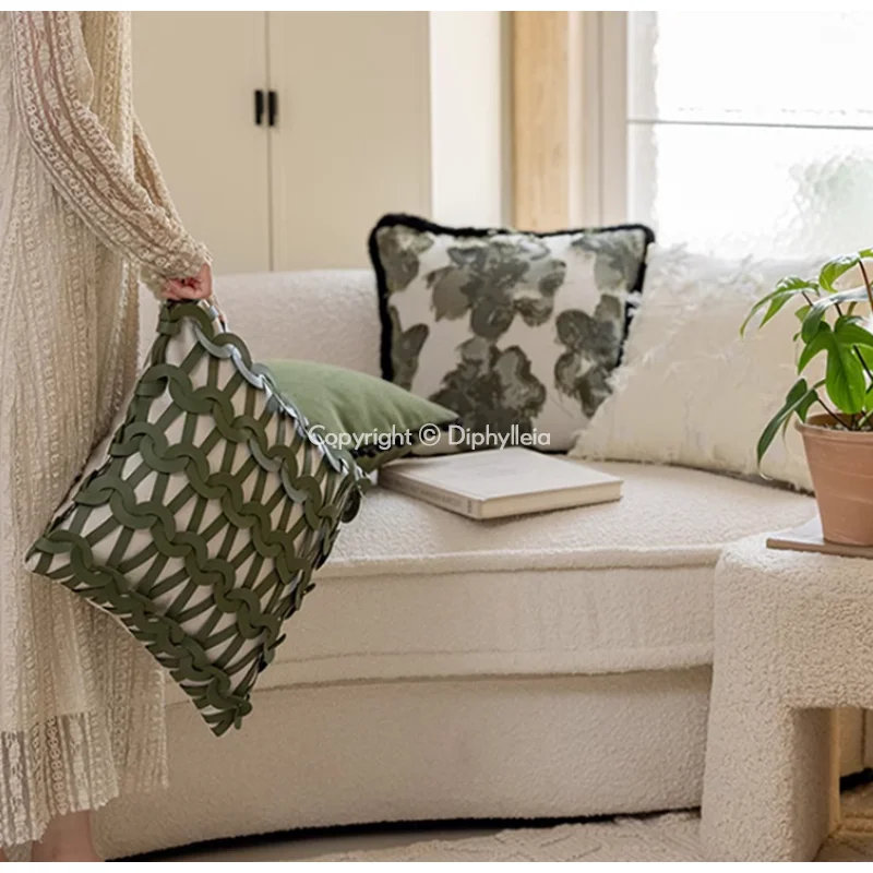 Diphylleia H Style Inspired Leather Patchwork Cushion Cover Handcrafted Unique Design Luxury Pillow Case Elevate Your Home Decor