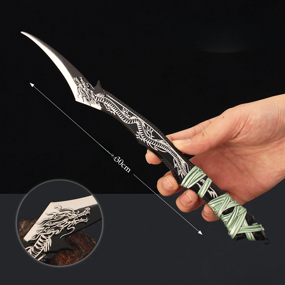 30CM Soul Land DouLuo Continent periféricos Qinglong oscuro cuchillo de talla arma totalmente de Metal modelo adornos coleccionables juguete para niño