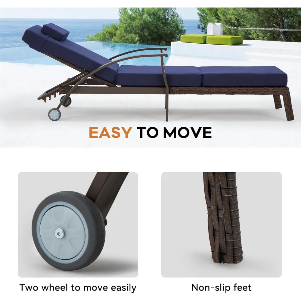 طقم كراسي صالة تشايز 79.1 بوصة خارجي مكون من 2، كرسي صالة فناء، كرسي استلقاء من الخيزران مع 6 مسند ظهر قابل للتعديل 115-1 #4