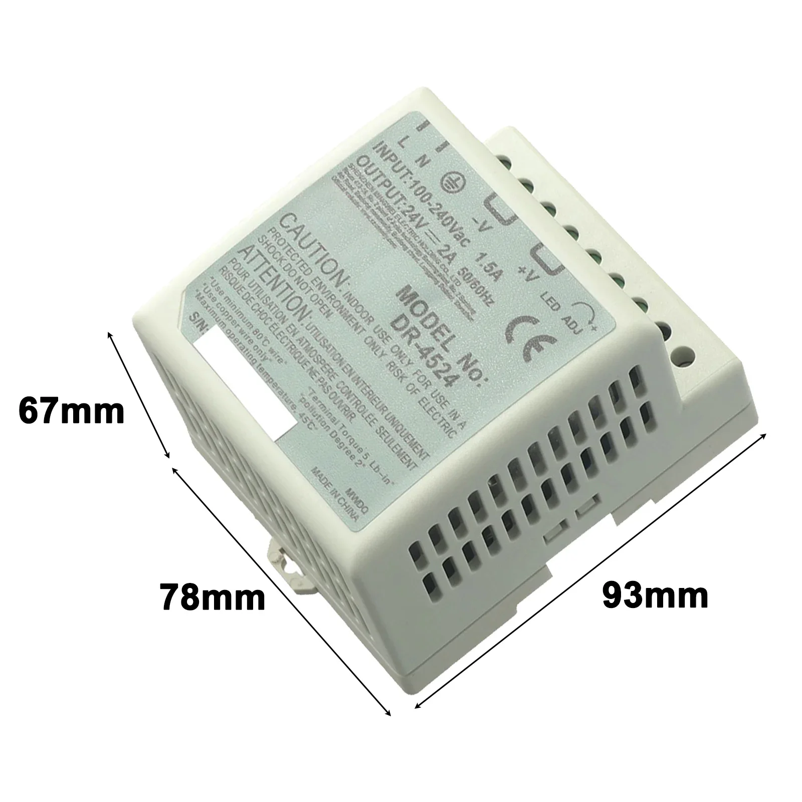 

Источник питания для электрооборудования, светодиодный индикатор питания, один выход, 24 В, 45 Вт, DR-4524, переключение на DIN-рейку, 1 шт.