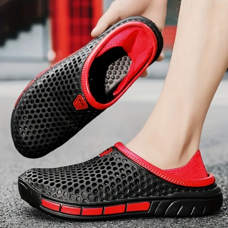Herren- und Damen-Sommersandalen, Clogs, lässige runde Zehen, Slip-on, Outdoor, geometrisches Muster, rutschfeste Strandschuhe mit Löchern, Plus 46 47 – Detail 7