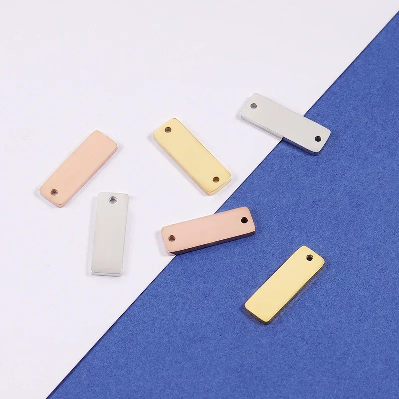 20pcs 6x18mm long single hole double hole mirror stainless steel pendant for DIY necklaces bracelets tail chains small hang tags