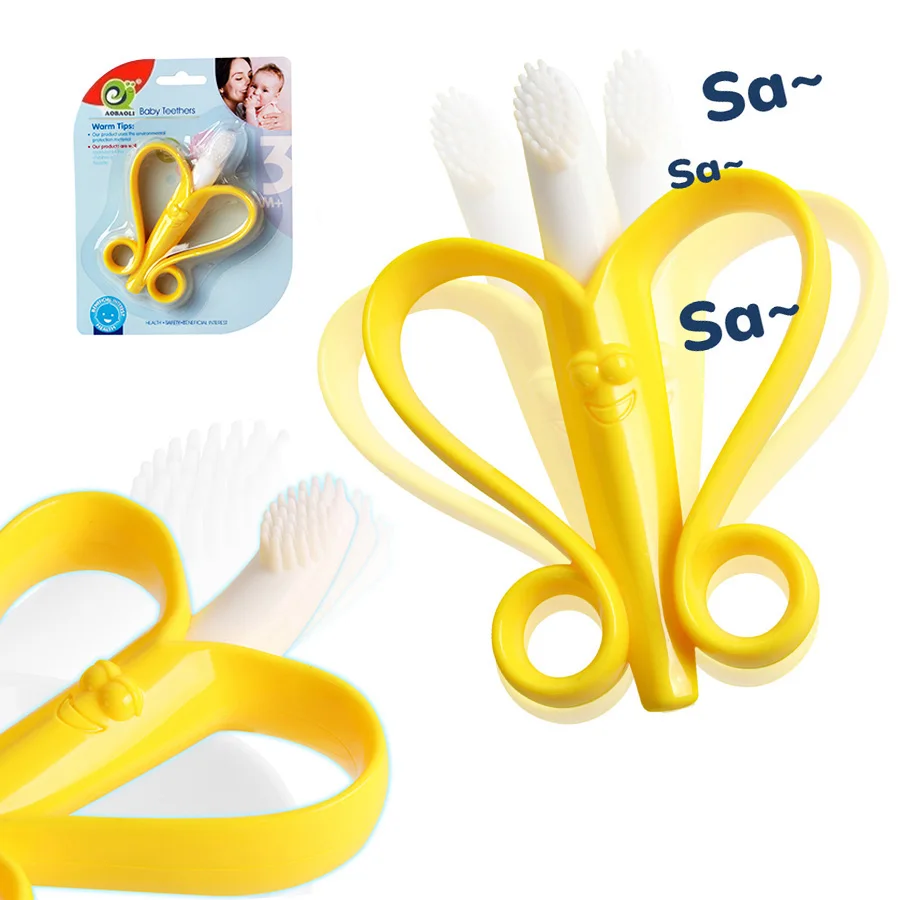 Banana Baby Silicone Training Toothbrush, BPA Free Safe Toddle Teether Chew Toys, Teething Ring Silicone Chew Dental Care Toot