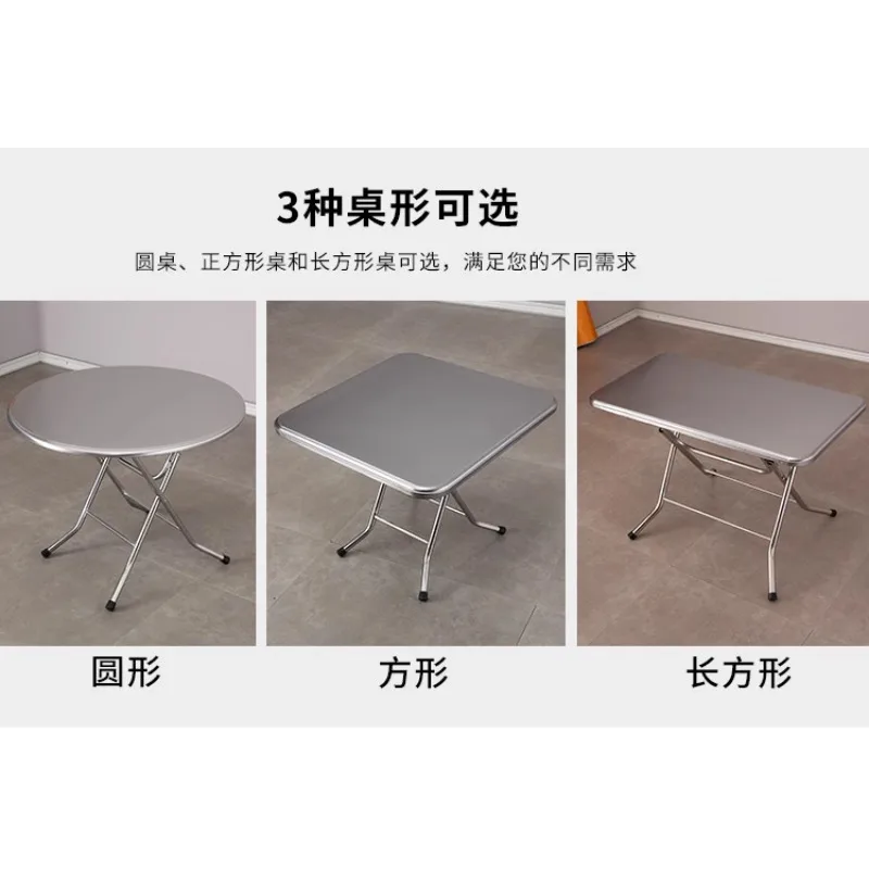 Double-layer stainless steel folding table Eating table Dining table Square table Household small apartment round table 80 round