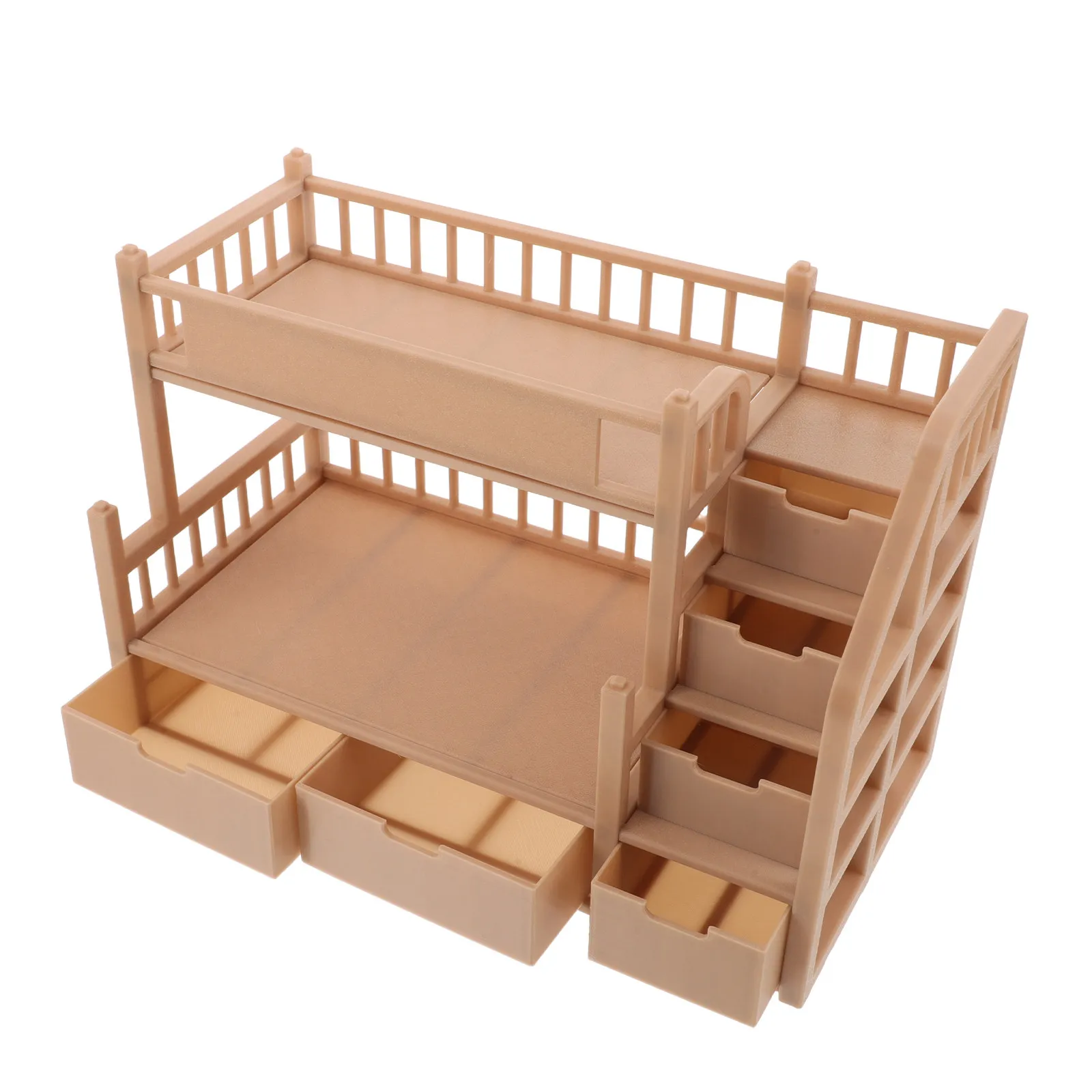 Simulation Bunk Bed Miniature Dollhouse Furniture Realistic Wooden Finish Large Storage Drawer for 18 Cm Bedroom
