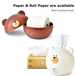 Cute Bear Tissue Box Nordic Roll Paper Pumping Paper Storage Round Container Towel Napkin Holder Remote Control Living Room