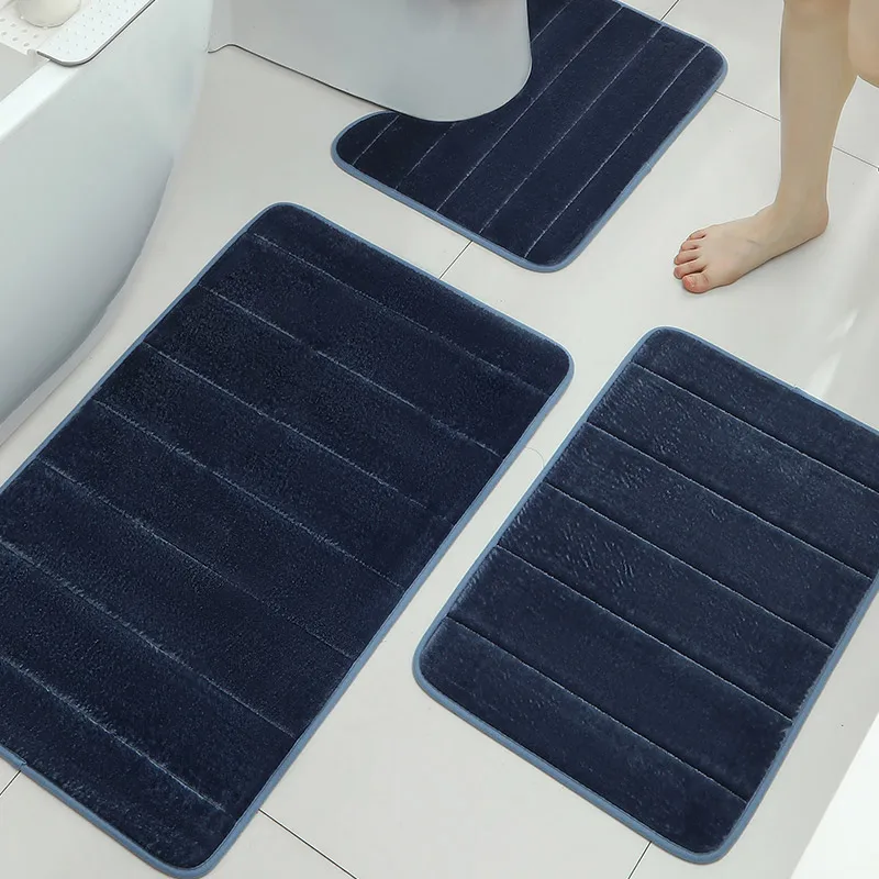 

3pc soft sponge flannel floor mat, shower room absorbent small carpet, door mat, gentle machine wash, entrance door mat