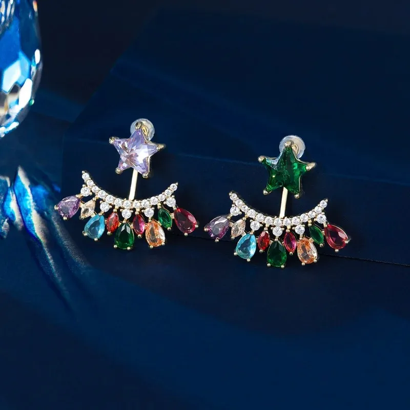 

Сверкающие циркониевые звезды, двойные женские висячие серьги S925, роскошные свадебные и помолвочные серьги, ювелирные аксессуары