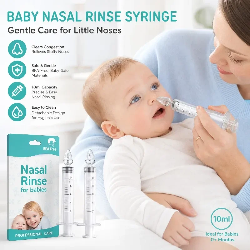 2Pcs Needle Tube Baby Nasal Aspirator Syringe Nose Cleaner Rhinitis Washer Irrigator for Children Infant Newborn