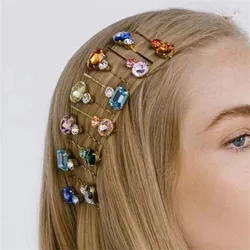 1Pcs Colorful Square Oval Rhinestone Hair Clips Headwear Hair Jewelry for Women Crystal Geometric Hairpins Barrettes Headdress