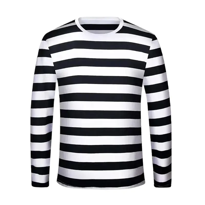 Zebra Striped 3D Printed Fun Street Hip-hop Round Neck Long Sleeved Fashionable Avant-garde Casual Minimalist Men's T-shirt Top