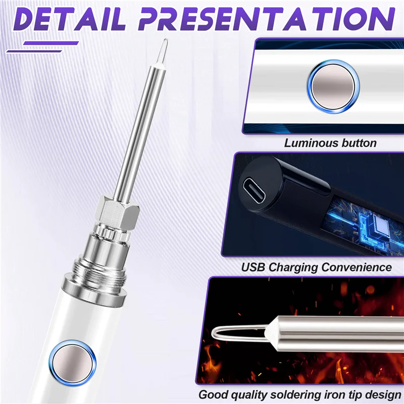 

AT63-Adjustable 510 Thread Mini Soldering Iron Kit USB Soldering Iron With Cap 3 Gear Voltage Electronic Welding Repair Pen