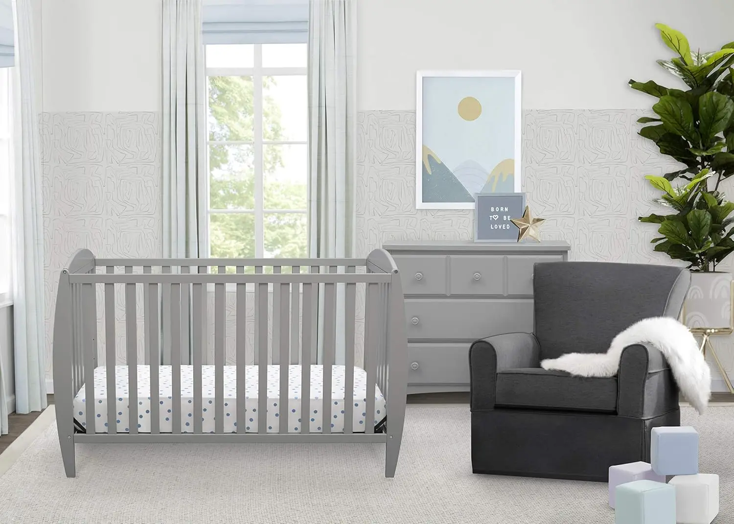 Children Taylor 4-in-1 Convertible Baby Crib, Easy to Assemble, Sustainable New Zealand Wood, Grey