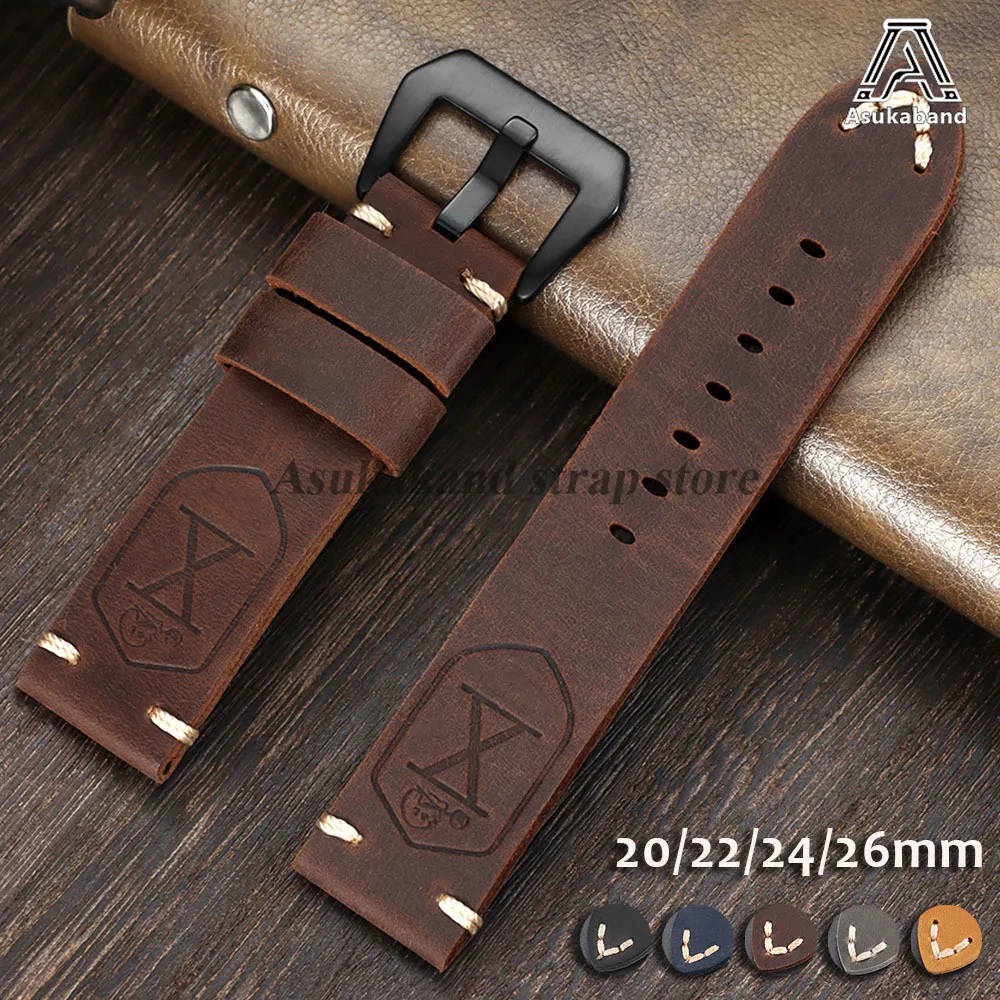20mm 22mm 24mm 26mm New Handmade First Layer Cowhide Leather Watchband For Panerai PAM111 441 Soft Men's Padded Leather Bracelet