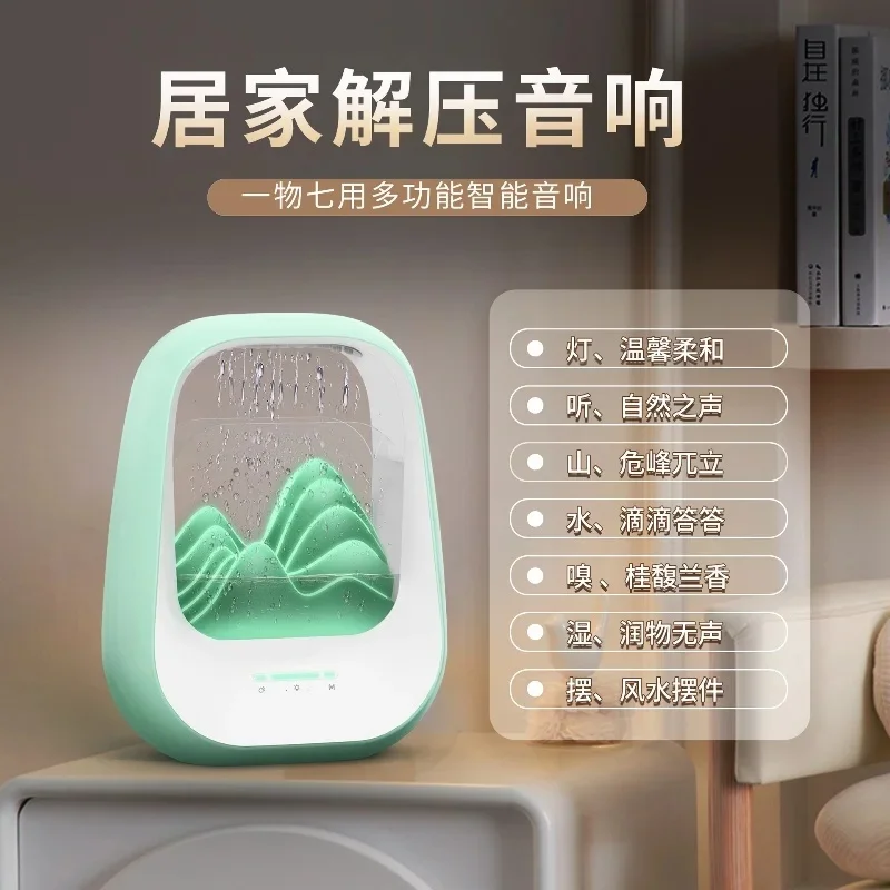 Newest 6-in-1 Smart Sleep Bluetooth Speaker with White Noise RGB Night Light Humidifier Mountain Design for Bedroom Office