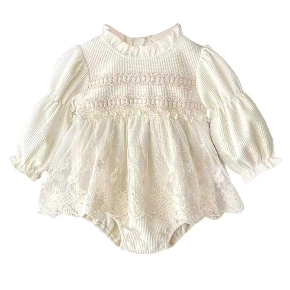 

Soft Lace Ruffle Baby Jumper Dress Bodysuit Fluffly Toddle Jumpsuit Infant Romper Sweet Newborn Shorts Climb Suit Baby
