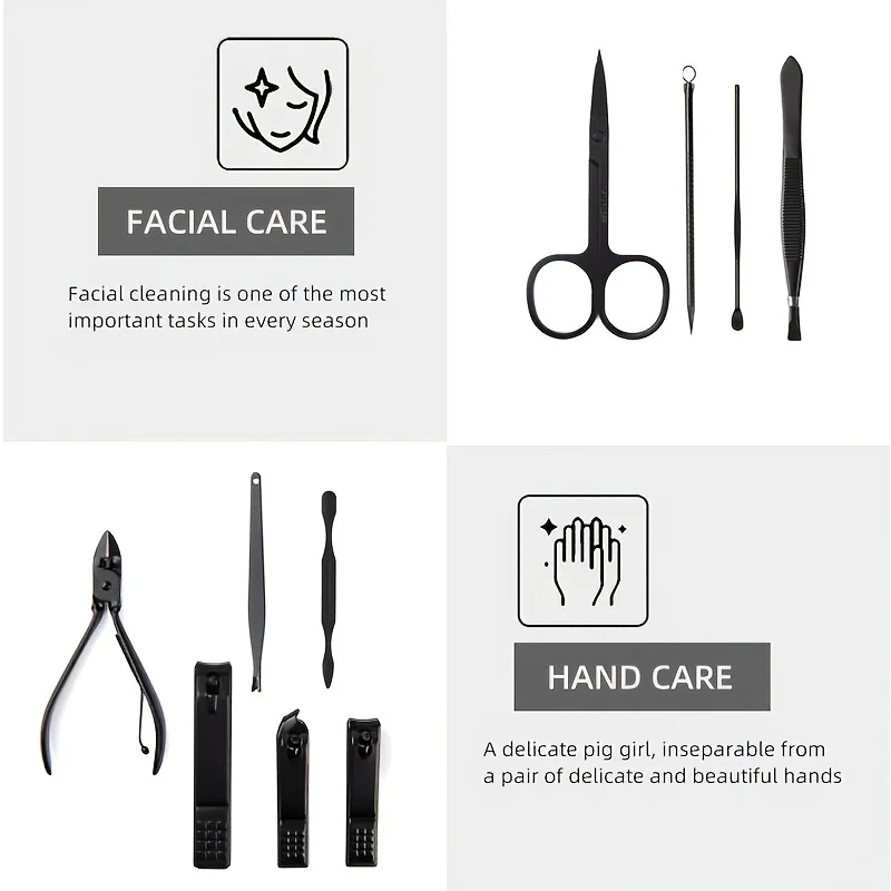 Stainless Steel Manicure Pedicure kit Professional Nail Foot Care 7/10/12/15/18 pcs Black Nail Clipper Set