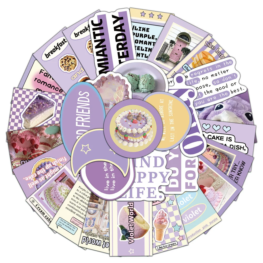 30 stücke Nette INS Stil Lila Party Label Aufkleber Cartoon Ästhetische Graffiti Aufkleber Sammelalbum Koffer Telefon Dekoration Aufkleber