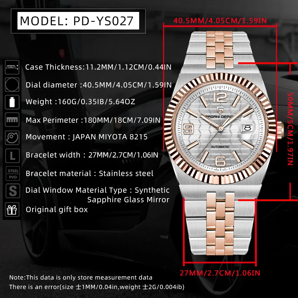 PAGANI DESIGN New Men's Automatic Mechanical Watch Stainless Steel 100m Waterproof Business Men's Watch Exquisite Gift Box
