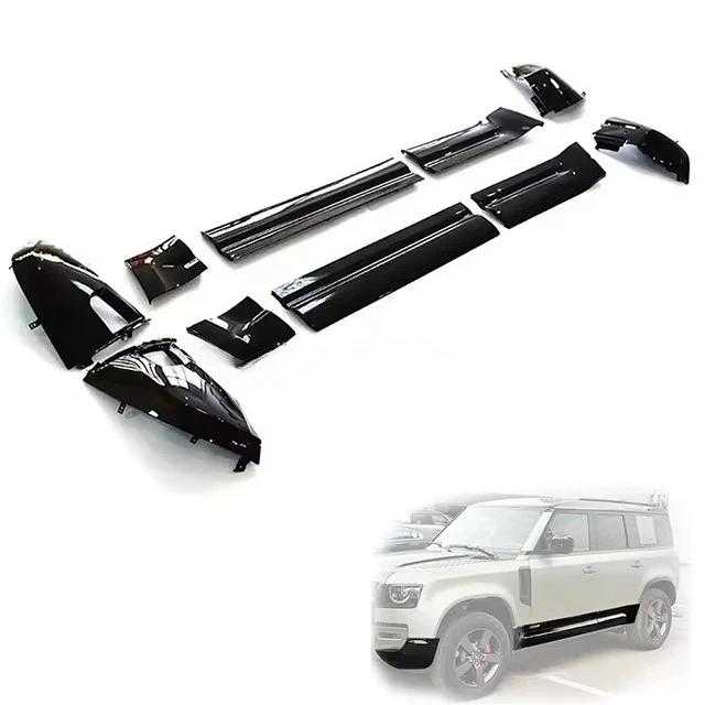 

Upgrade Gloss Black Bodykit Front and Rear Bumper Wrap Angle Side Skirts Door Trim Panel for Land Rover Defender 110custom