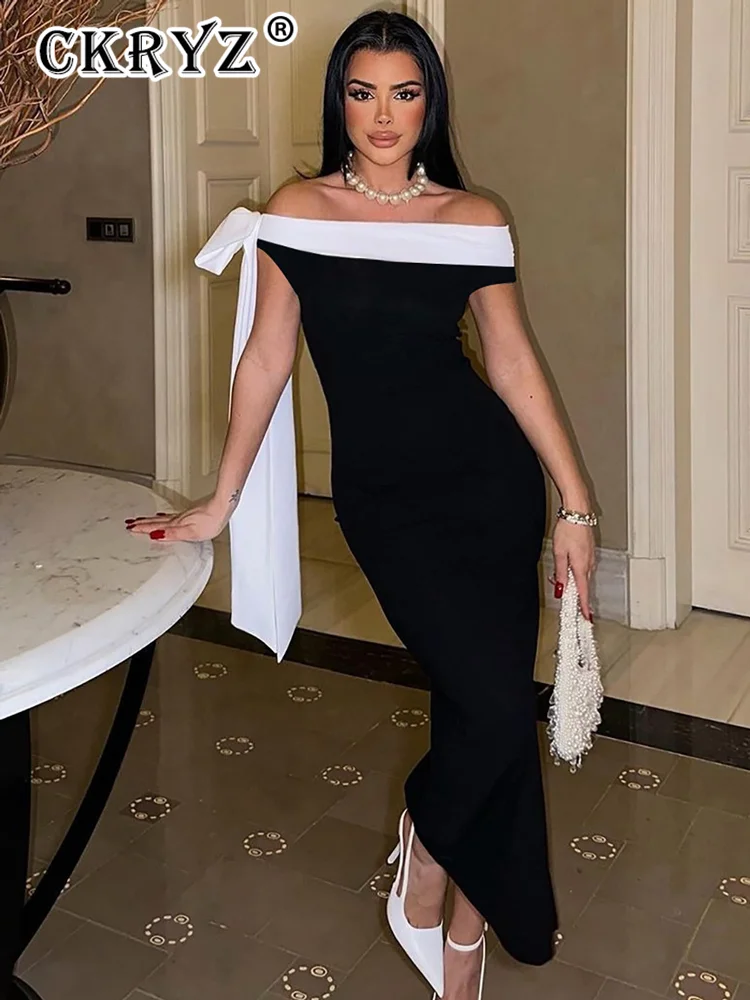 

Ladies Autumn Elegant Evening Party Off Shoulder Sexy Long Dress Women Backless Maxi Dresses Club Streetwear New Fashion Outfits