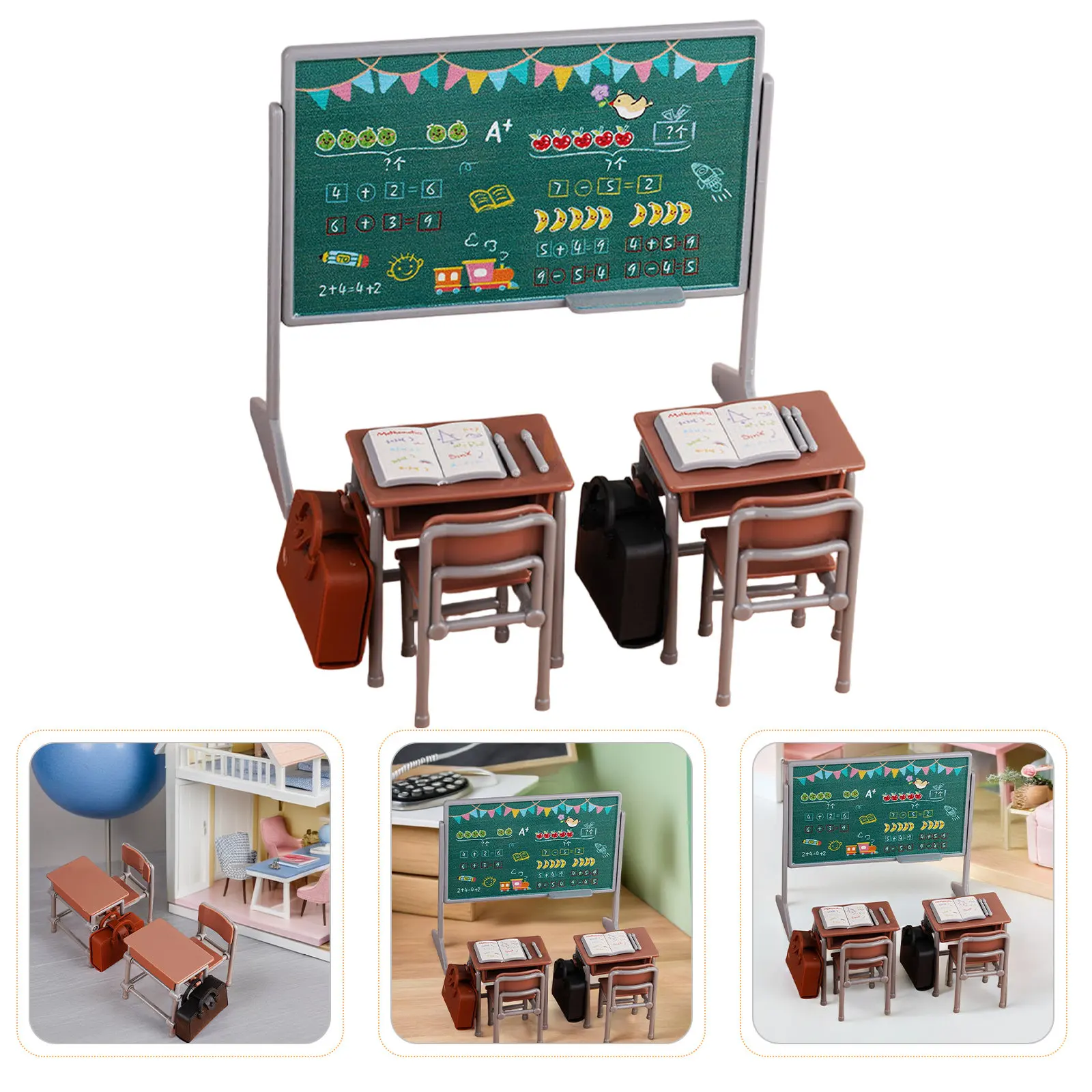 

Набор миниатюрной мебели для кукольного домика: черный мини-стол и стул для школьной сцены, реалистичная миниатюрная мебель для декора класса