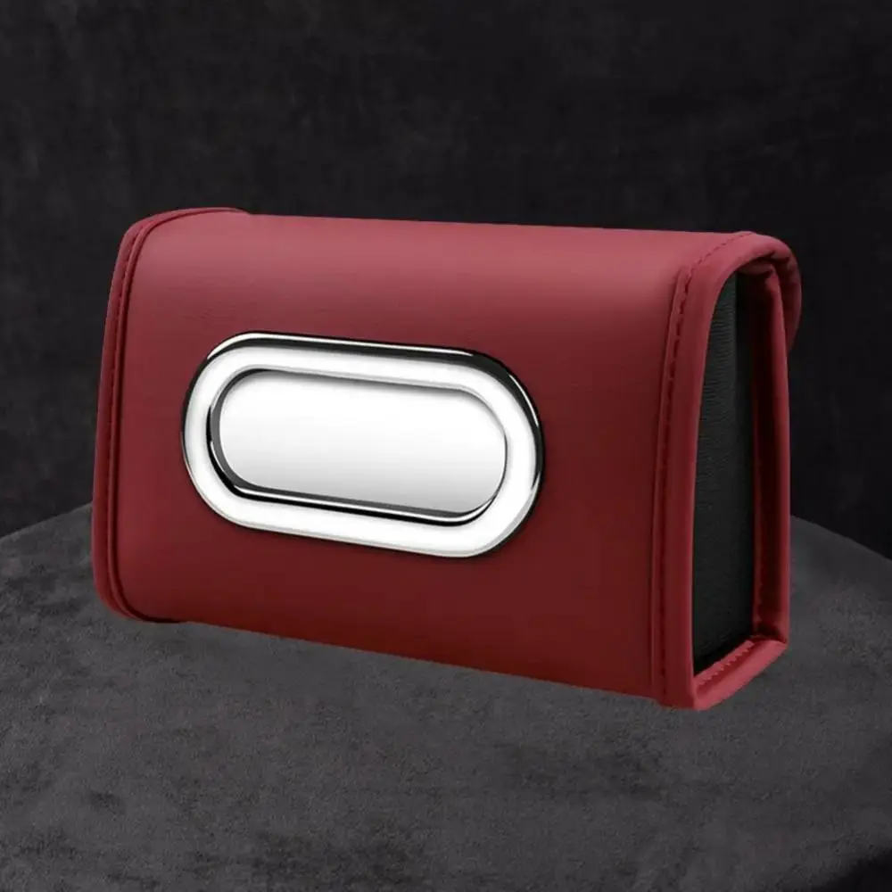 

Rectangular Car Tissue Box Holder Clamshell Design Hanging Type Car Seat Back Tissue Box High Quality PU Leather