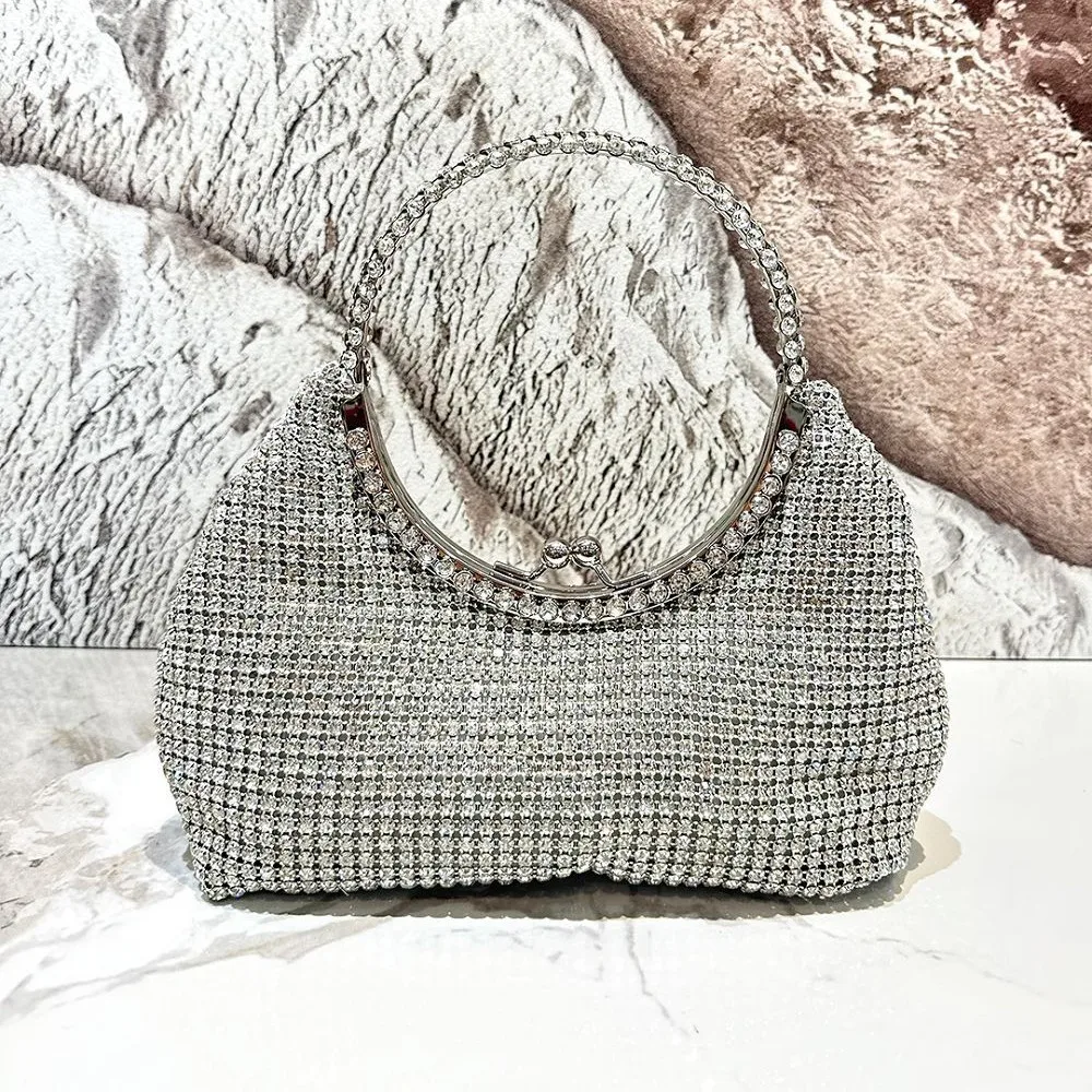 Diamond-encrusted Rhinestone Bag, Silver Handbag, Fashionable Niche Dinner Bag, Wedding Bag (Not Sold Individually)