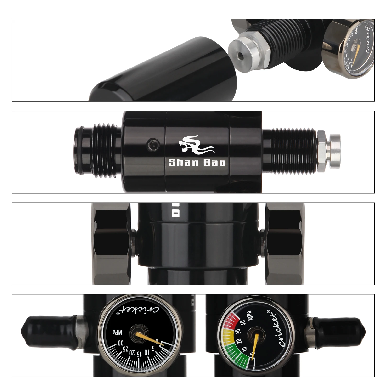 Shan bao-válvula de buceo negra, interruptor de barostato de doble calibre, accesorios de CO2, válvula de presión de inflado G1/2-14